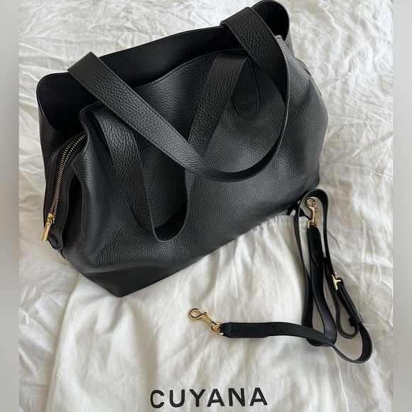 Cuyana Bags Cuyana Black Leather Zippered Satchel Bag Like New